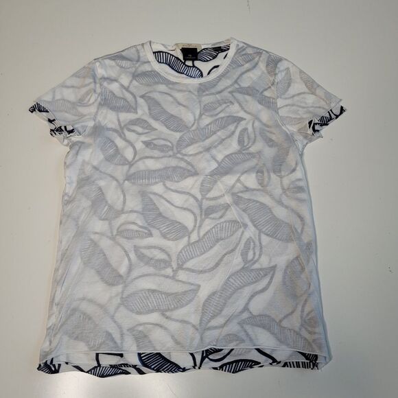 SCOTCH & SODA REVERSE PATTERN WHITE NAVY BLUE FLORAL TSHIRT TOP S SMALL - Picture 1 of 9
